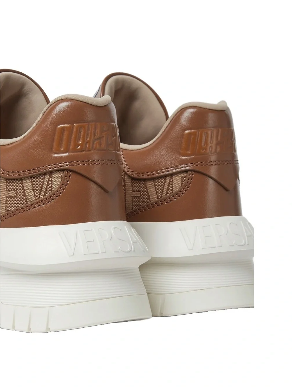 Versace AllOver Logo Odissea Low-Top Men’s Sneakers, Beige/Brown, NEW, Size 42.5